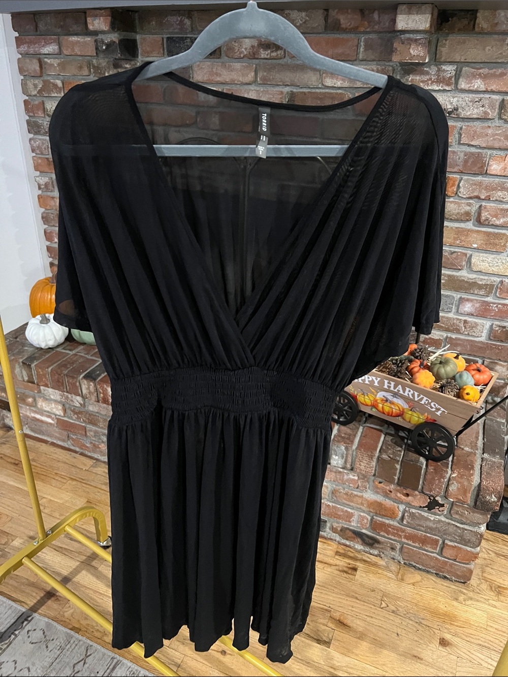 torrid Black Sheer V-Neck Smocked Waist Swim Coverup